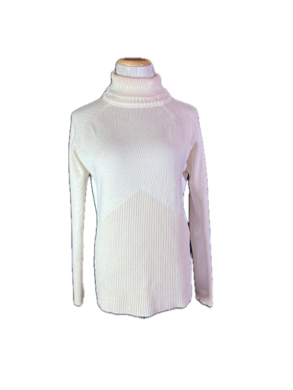 Athleta Size S Mesa Hybrid T-Neck Cream Ribbed Pullover Sweater